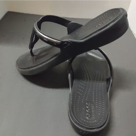 Crocs Sanrah Metalblock black gold oyster white flat comfort sandals - Picture 4 of 6